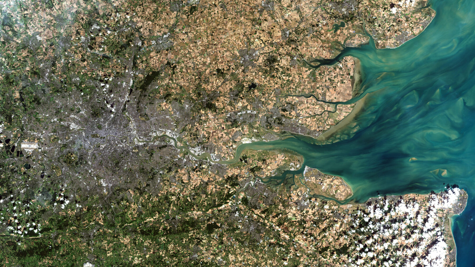 A satellite view of London and the coast